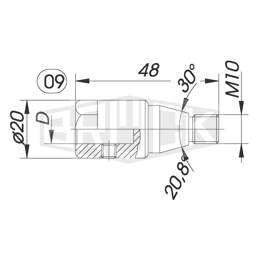 Reduzierfutter f. Dübelbohrer D=10mm AG M10 Konus L