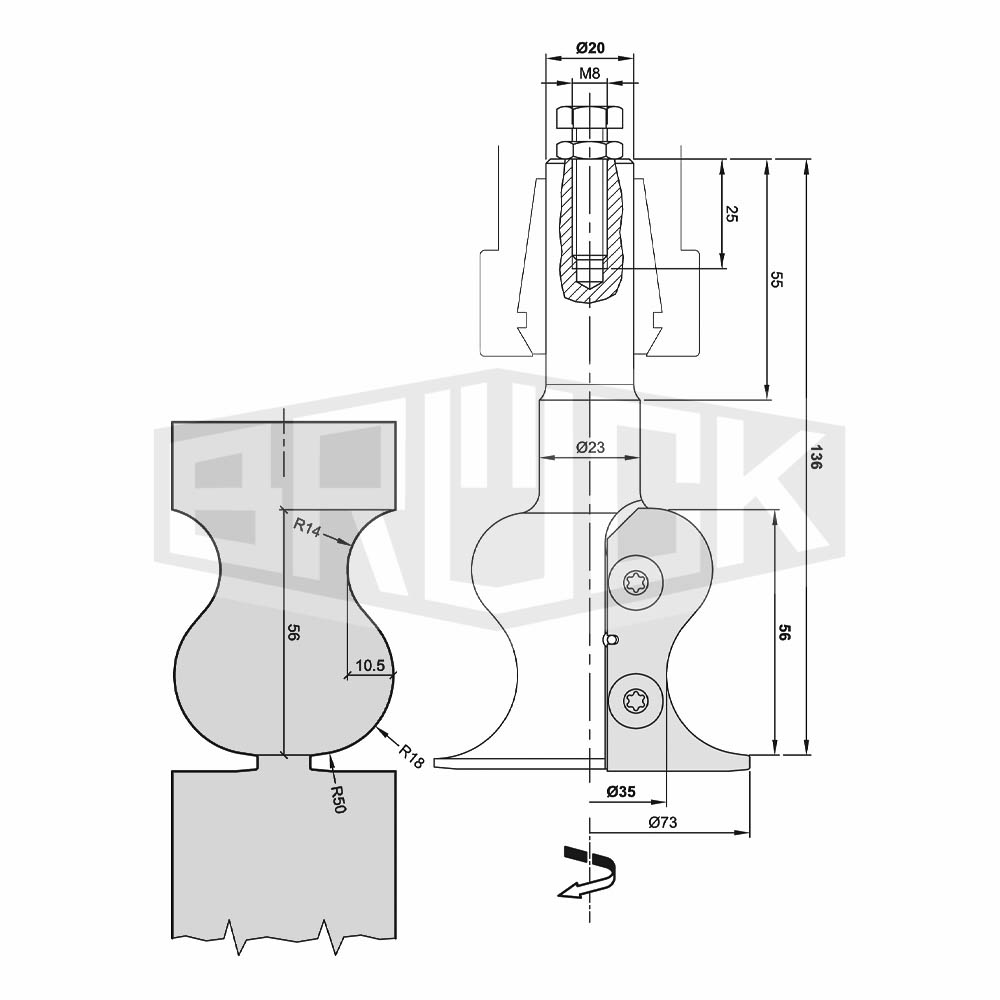 WP-Handlauffräser D=73mm NL=56mm S=20mm Z2