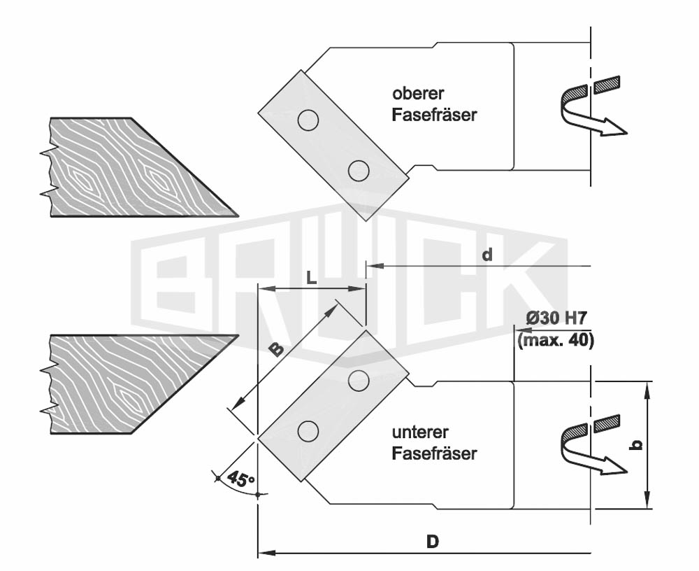 WP-Fasefräser 168,7 x 50 x 30 mm 45° Z2 oben
