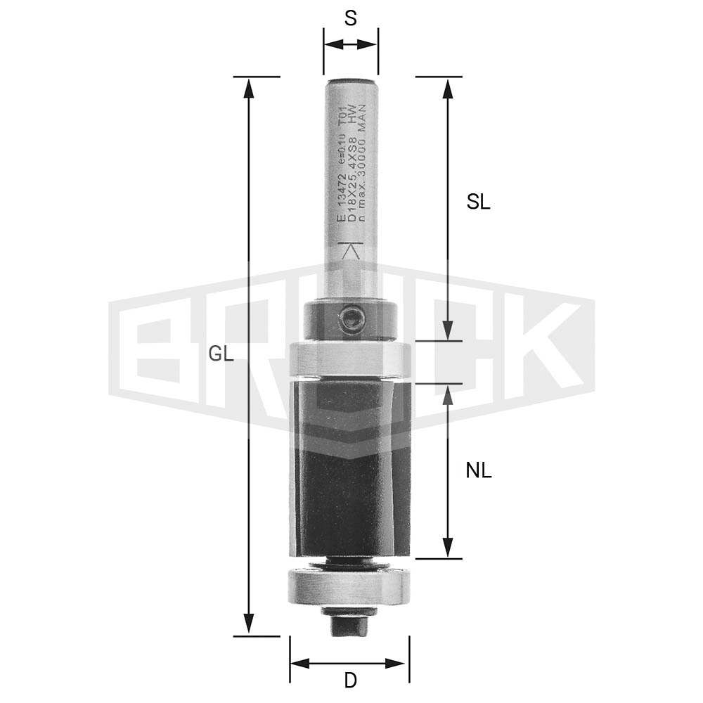 HW-Bündigfräser D=14mm NL=25,4mm S=8mm