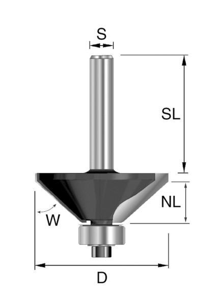 HW-Fasefräser D=36mm NL=11,6mm S=8mm W=45°